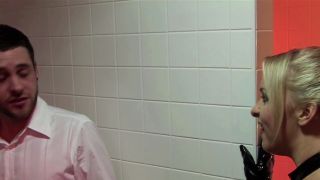 Suzie Best, the kinky toilet girl, enters the men&#39;s room and begins pleasuring herself with her own