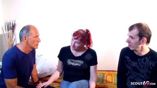 Watch as the mature German couple defiles their step son in a hot and passionate three-way session