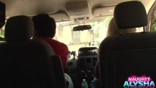 Watch as Alysha uses her nimble fingers to pleasure herself in the backseat of The Handy Van