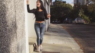 Tiny tits latina walking and masturbating in public