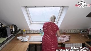 German blonde chubby teen fucks in kitchen with her boyfriend