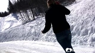 Hot stepmom showed her big tits while pissing in the snow