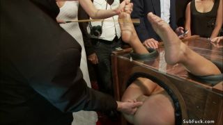 At the wild public party, the petite slave was brutally and publicly fucked by multiple men as she screamed out in pleasure