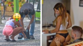 After seeing the money, this 18-year-old Brazilian teen couldn't resist getting fucked by a horny older