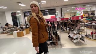 British MILF shows big tits and vag in department store